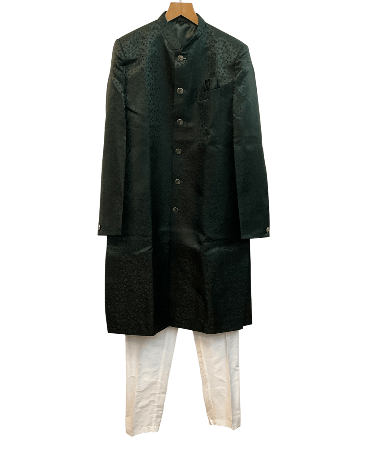 40" - SALE ! Bottle Green - Classic Self Brocade Mens Sherwani with Quality Buttons - Smart Trousers - UK stock - 2/3 Days Delivery - YD2504 PY - Prachy Creations