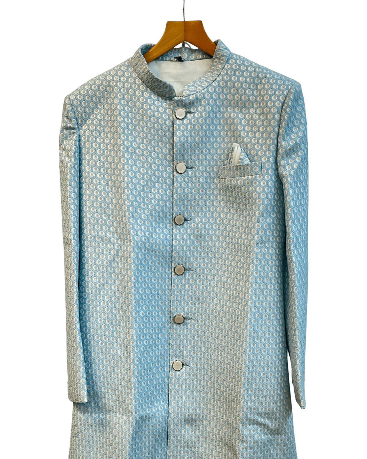 40" - SALE ! - Light Blue - Classic Rich Brocade Mens Sherwani - Smart Trousers - UK stock - 2/3 Days Delivery - YD2351 03JR232 - Prachy Creations