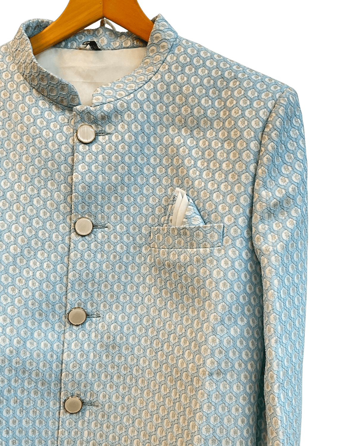 40" - SALE ! - Light Blue - Classic Rich Brocade Mens Sherwani - Smart Trousers - UK stock - 2/3 Days Delivery - YD2351 03JR232 - Prachy Creations