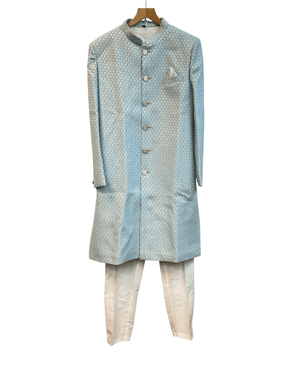 40" - SALE ! - Light Blue - Classic Rich Brocade Mens Sherwani - Smart Trousers - UK stock - 2/3 Days Delivery - YD2351 03JR232 - Prachy Creations