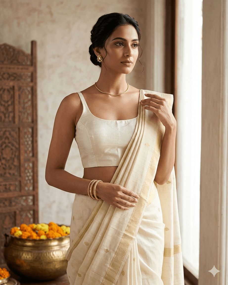 40" / UK 14 - Cream - Silky Designer Saree blouse with cups, Sleeveless - UK Stock - Quick Delivery - RNK - R651-H - Prachy Creations