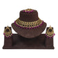 Magenta - Large Size Antique Gold Finish Necklace Set with Earrings - VJY403  C 0424