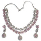 Pink - American Diamond Style Silver Finish Medium Size Necklace Set with Earrings - AE2427 11KT24