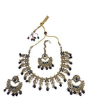 Navy Blue - Large Size Antique Gold Finish Necklace Set with Earrings - AV7783  11KK24