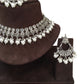 Clear - Large Size Silver Finish Necklace Set with Earrings - VJY403  C 0424