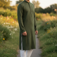 Henna Mehndi Green - Rich Sequins Lucknowi Chiffon Mens Indian Kurta Set with Smart Pants - Weddings / Walimas , Sangeet, Eid, Mehndi / Henna - SHU2502 KC 0325