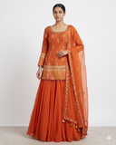 UK 10 / 36" - Orange - Designer Ladies Sharara / Palazzo Trousers Suit - UK Stock - Sangeet / Henna / Weddings - VMK Suriya 04RY26