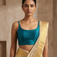 38" / UK 12 - Teal - Silky Designer Saree blouse with cups,  Sleeveless - UK Stock - Quick Delivery - RNK - R651-H