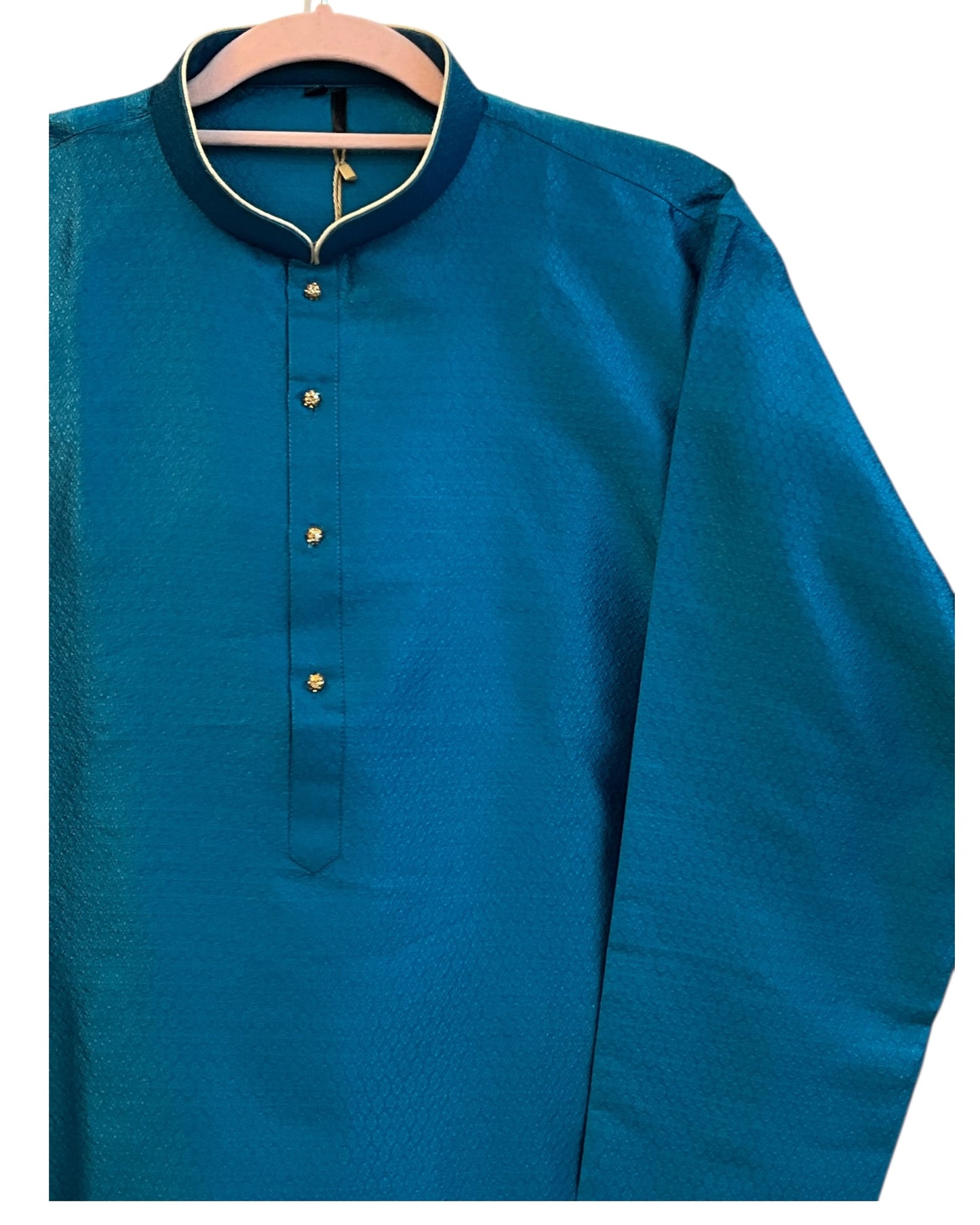 Turquoise Blue - Banarasi Handloom Brocade Mens Indian Kurta set - UK Stock - Weddings / Walimas , Sangeet, Diwali, Eid, Mehndi / Henna - VEE1642 KJ