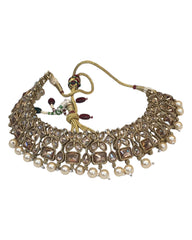 Gold - Large Size Antique Gold Finish Necklace Set with Earrings - SB396  11KK24
