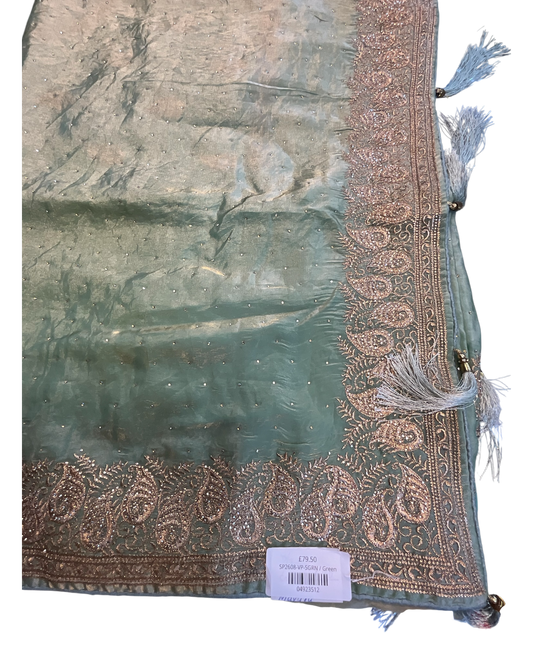 Sea Green - Fancy Party Saree with Blouse Piece - UK stock - 24hr Dispatch - SP2608 VP