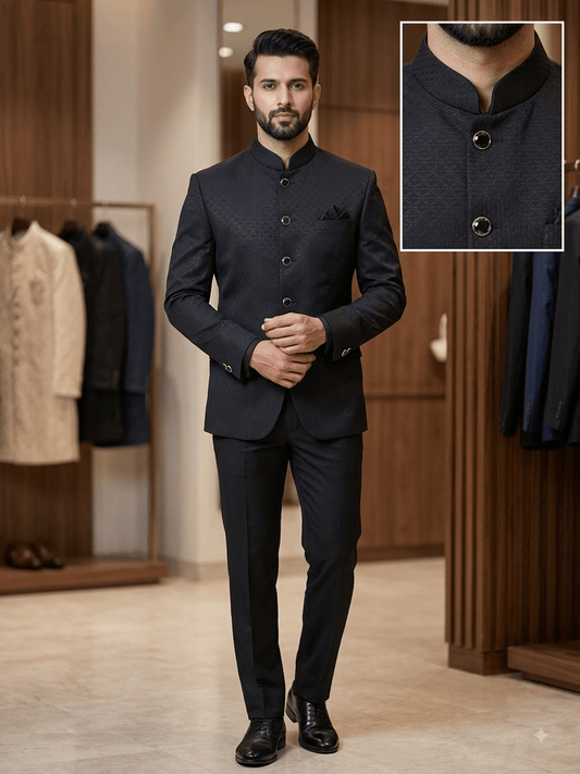 42" SALE! Navy Blue - Mens BandhGala / Prince / Chinese Collar Jacket - Fantastic Fit - PC2613 - Prachy Creations