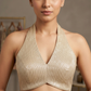 Size 36" / UK 10 - Gold - Shimmery Crinkle Halter Neck Saree blouse with cups - UK Stock - Quick Delivery - RNK - R999A-KJ