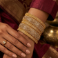 Dark / Antique Gold Finish - Set of 6 Stone Bangles -  M to XXL - 5Line 07Kp26