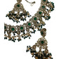 Green - Large Size Antique Gold Finish Necklace Set with Earrings & Head Piece - Bollywood - AE2513 08KK25