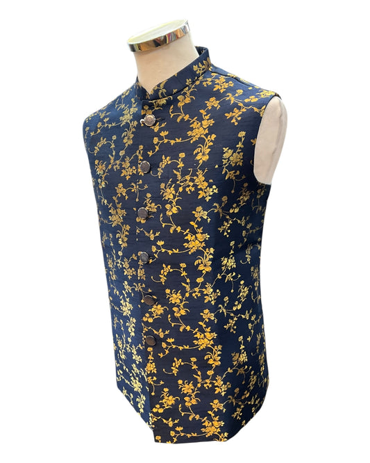 Navy Blue - Rich Brocade - Mens Traditional Waistcoat - UK Stock - VNS-JKT01 10KK25