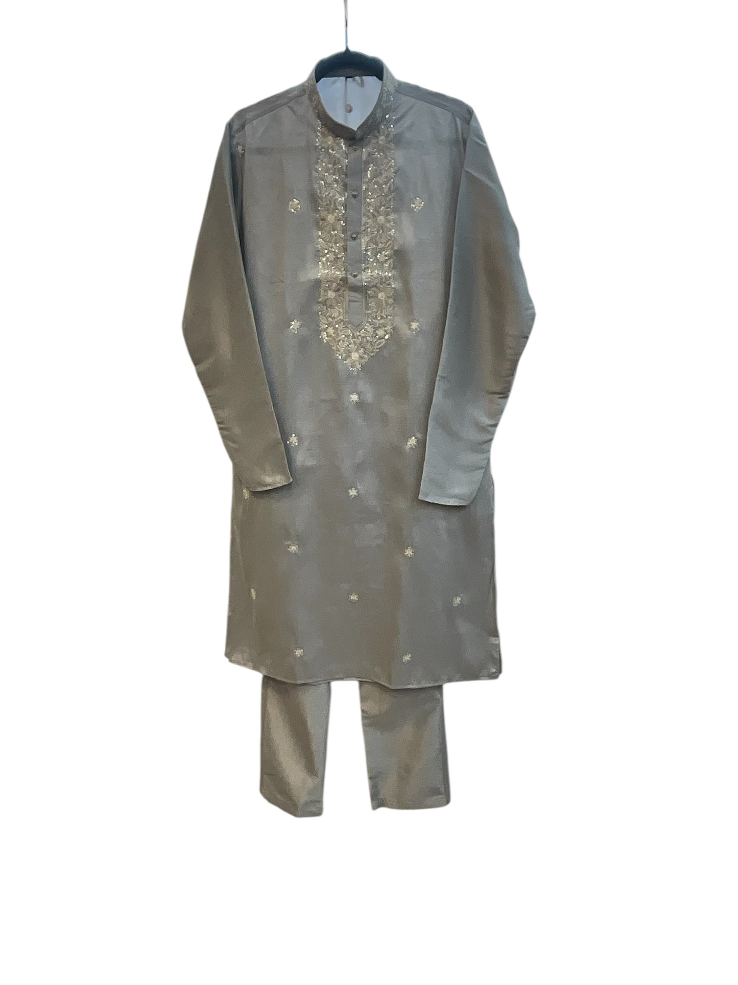 Light Grey - Cotton Silk Mens Indian Kurta set - Weddings / Walimas , Sangeet, Eid, Mehndi / Henna - KCS1018 06KH26