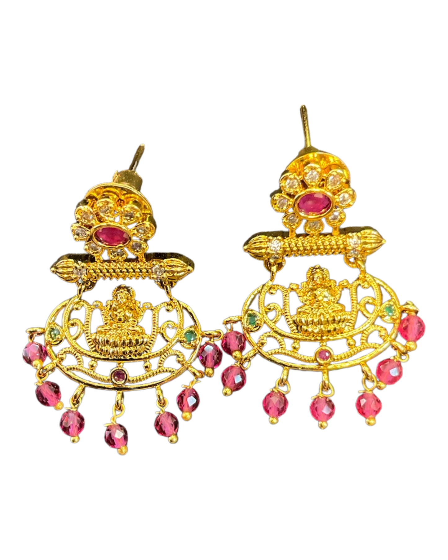 Magenta Pink - Medium - Antique Gold Finish Traditional Earrings - Bollywood - Weddings - AE2606 V