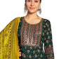 Bottle Green - Cotton Block Printed Long Dress with Dupatta - Available in Sizes 14(40") & 20 (46") - BH1002 KK 0924