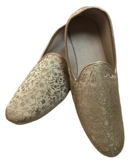 Very Comfortable Dark Gold Brocade Loafer Style Mojri - Indian Mens shoes - Mojari , Khossay -  YD2305