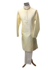 Cream - Handloom Self Brocade Mens Indian Kurta set - Weddings / Walimas , Sangeet, Eid, Mehndi / Henna - KCS2404 08KP24