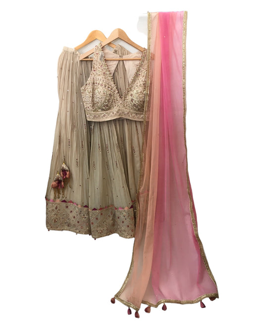 Champagne / Beige - Designer Silky Lehenga Set - Weddings , Sangeet,  Henna, Haldi - 24h Dispatch - ZC2401 KVY 0124