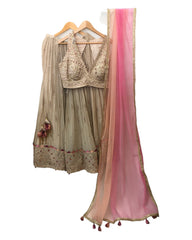 Champagne / Beige - Designer Silky Lehenga Set - Weddings , Sangeet,  Henna, Haldi - 24h Dispatch - ZC2401 KVY 0124
