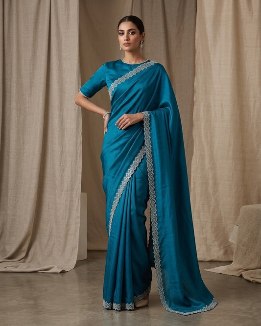 Light Turquoise - Fancy Party Saree with Blouse Piece - UK stock - 24hr Dispatch - SP2623 VY