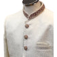 Off White / Cream - Rich Handloom Banarasi Sherwani with Contrast collar & Buttons -  BS921 01AP25