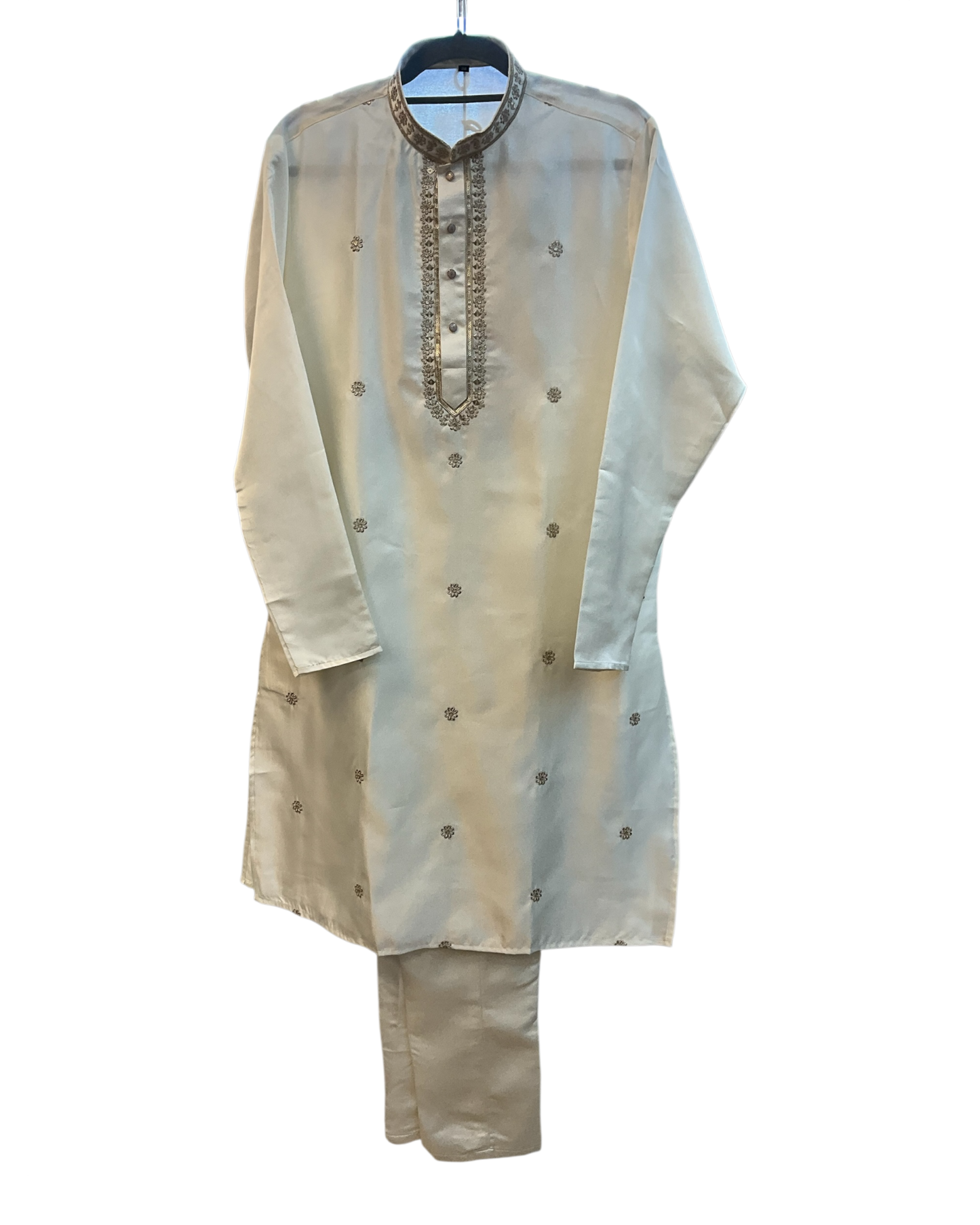 Off White / Cream - Soft Cotton Silky Mens Kurta Set with Neck Thread Embroidery- Sangeet Mehendi Haldi - KCS1019 06KC26