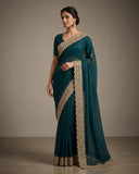 Dark Teal - Fancy Party Saree with Blouse Piece - UK stock - 24hr Dispatch - SP2604 KC