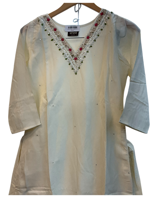 UK 10 / 36" - Cream - Silky Ladies Trousers Suit - Sangeet / Henna / Temple - OC42228 TP