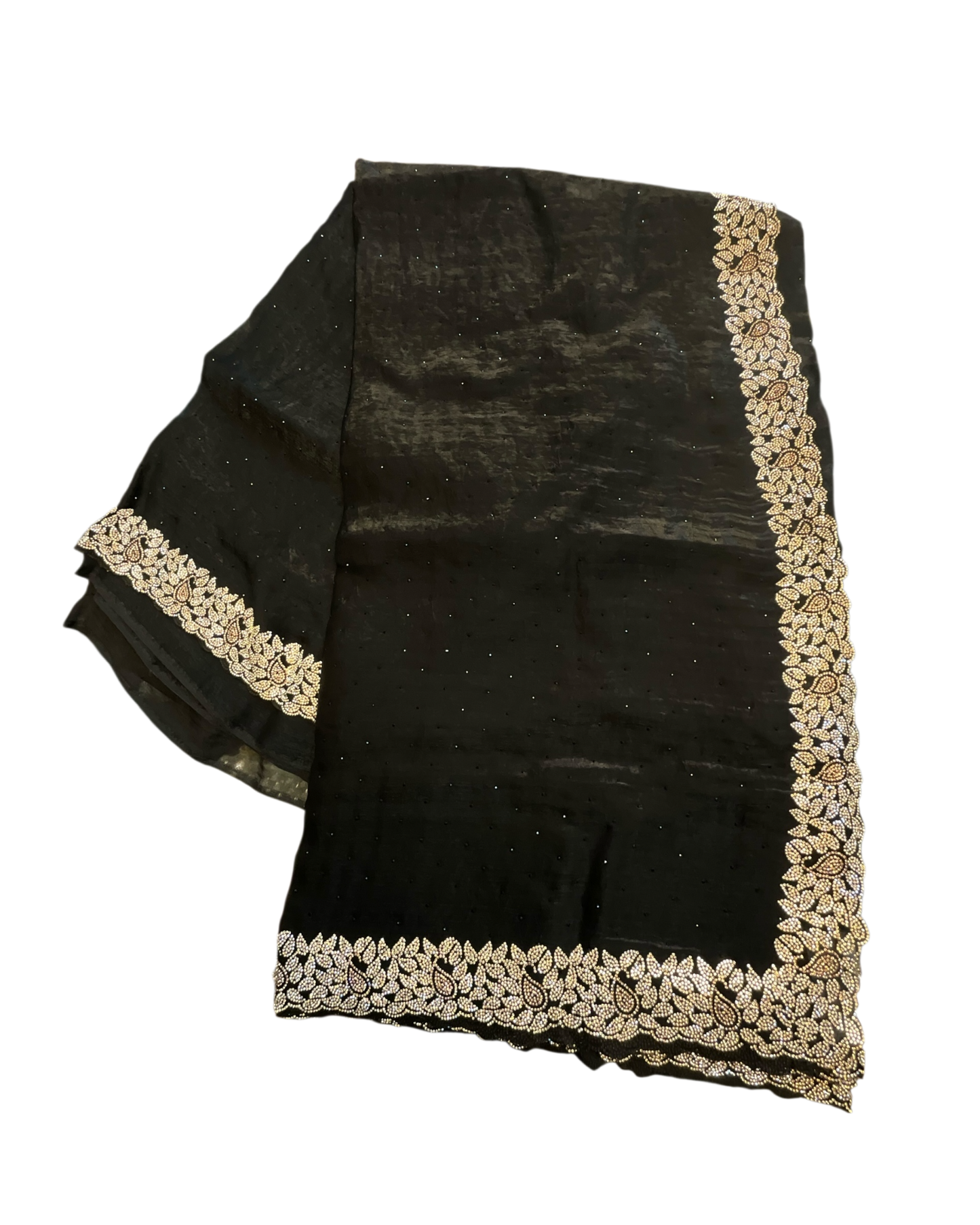Black - Soft Crepe - Stone Work Saree with Blouse Piece - UK stock - 24hr Dispatch - RS2540 TV