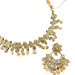 Crystal / Neutral - Medium Size Antique Gold Finish Necklace Set with Earrings & Head Piece - KAJ1016 03KK26