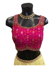 Fuchsia Blouse with Lemon Lehenga Set - UK Stock - 24h Dispatch - Bhavani KTY 0723