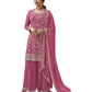 Pink - Simple / Classy Ladies Indian Palazzo Trousers Suit with Printed Dupatta - Size 16 (42") - VF66841 TK1024