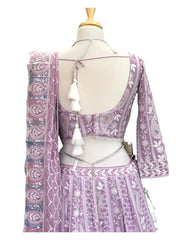 Pastel Lilac - Delicately Embroidered Chiffon Designer Lehenga Set - UK 12-16 - UK Stock - 24h Dispatch - NE2404 CP 0724
