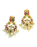 Multi Coloured - Large - Antique Gold Finish Traditional Earrings - Bollywood - Weddings - AE2609 P