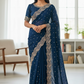 Navy Blue - Rich Saree with Stone Work Border and Blouse Piece - UK stock - 24hr Dispatch - RS2532 TC