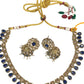 Navy Blue - Medium Size Antique Gold Finish Necklace Set with Earrings - SV2403  H 0424