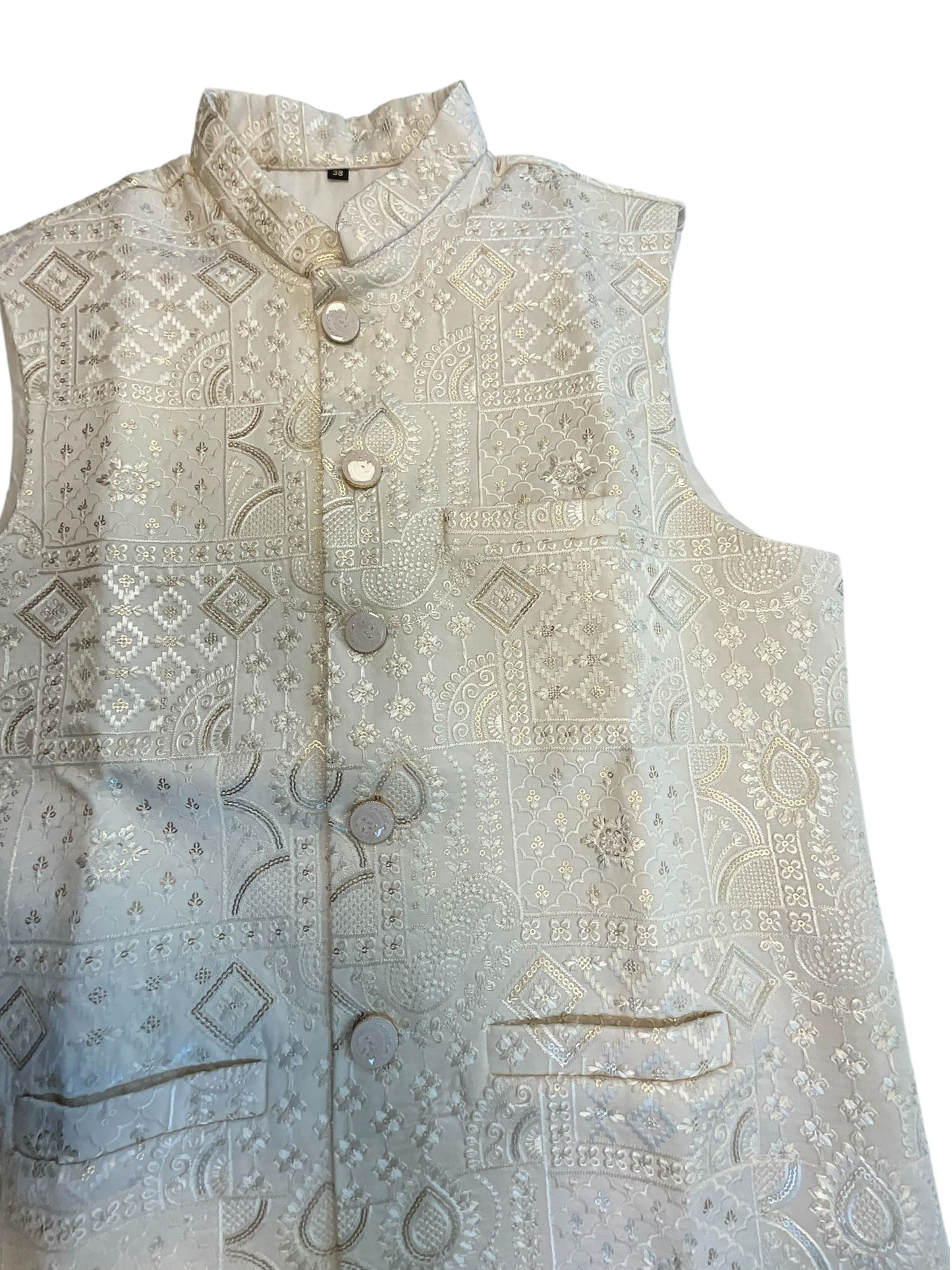 Cream - Rich All Over Embroidered - Mens Indian Waistcoat - UK Stock - 24 hr Dispatch - KCS4088 06VV26