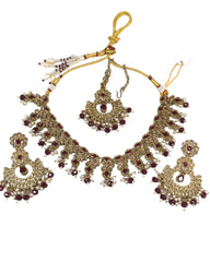 Maroon - Large Size Necklace Set with Earrings - PRI1752 KK 0424