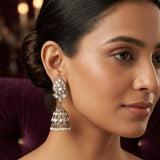 Clear - Royal Teardrop Kundan & Pearl Jhumka Earrings - 6JE06 10Pp26
