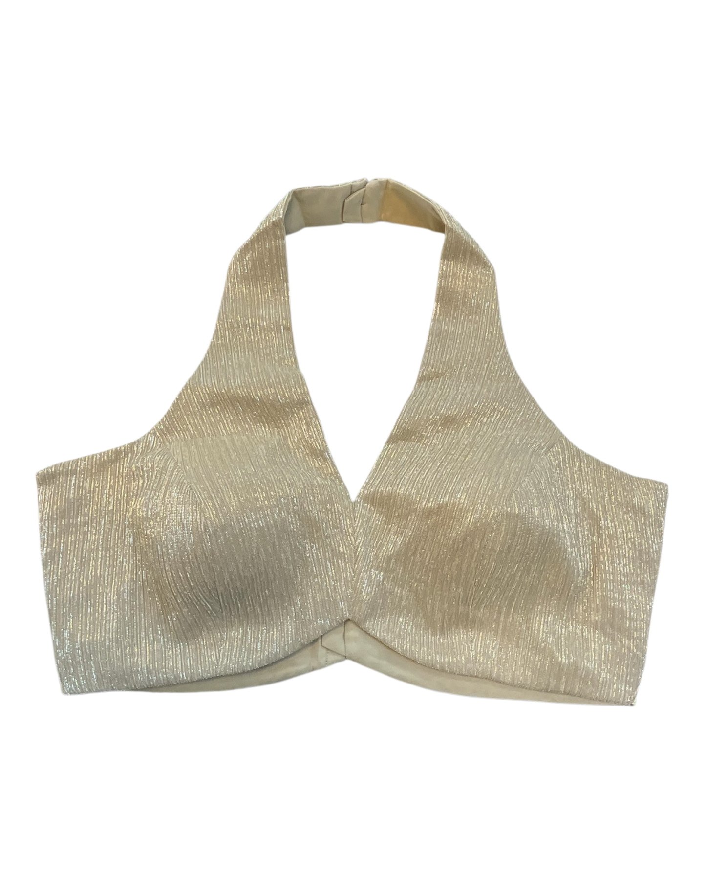 Size 36" / UK 10 - Gold - Shimmery Crinkle Halter Neck Saree blouse with cups - UK Stock - Quick Delivery - RNK - R999A-KJ