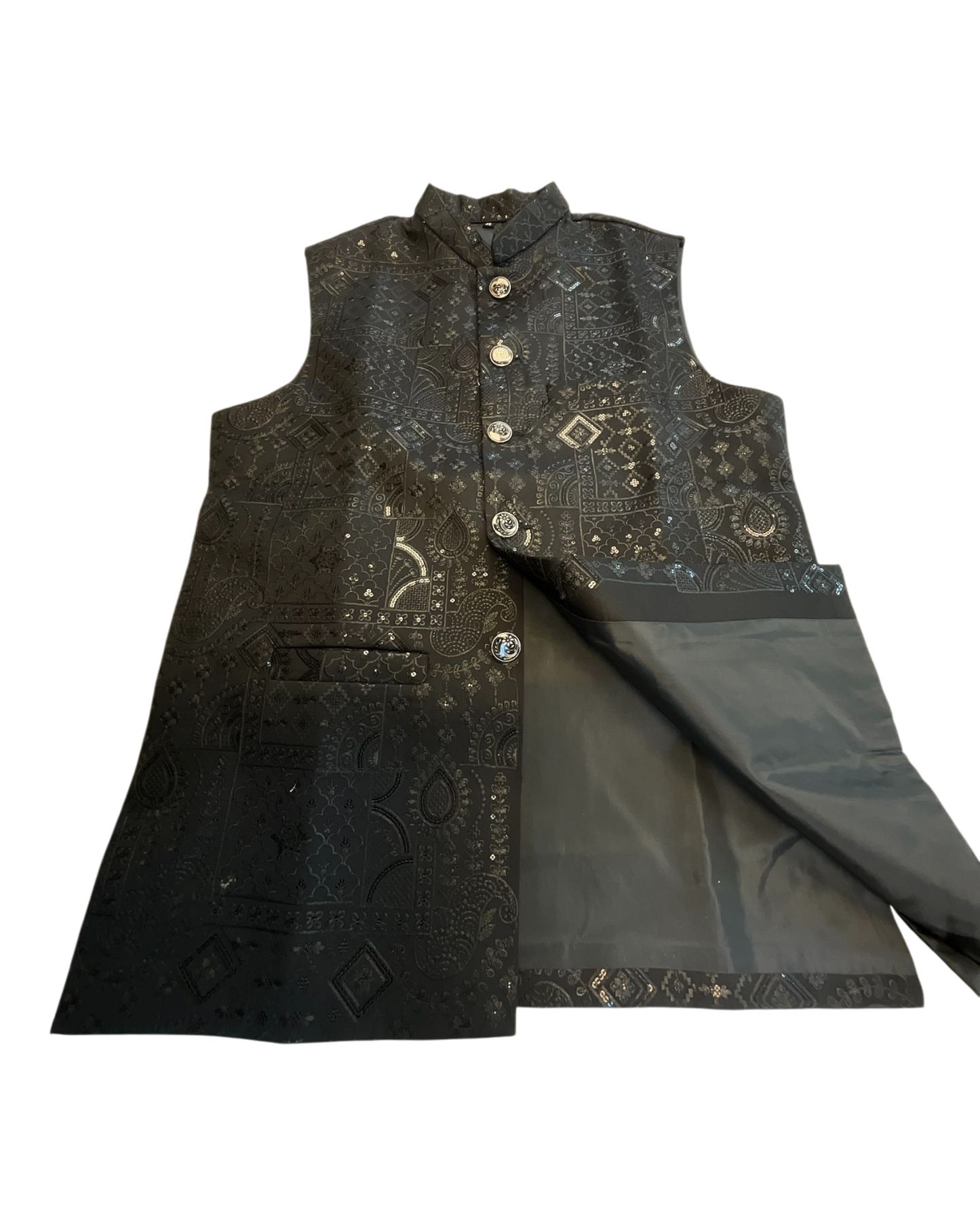 Black - Rich All Over Embroidered - Mens Indian Waistcoat - UK Stock - 24 hr Dispatch - KCS4088 06VV26