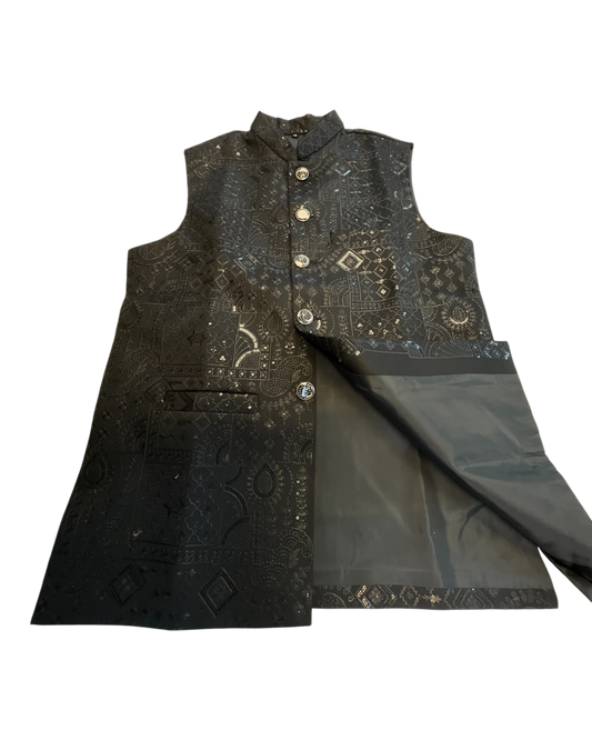 Black - Rich All Over Embroidered - Mens Indian Waistcoat - UK Stock - 24 hr Dispatch - KCS4088 06VV26