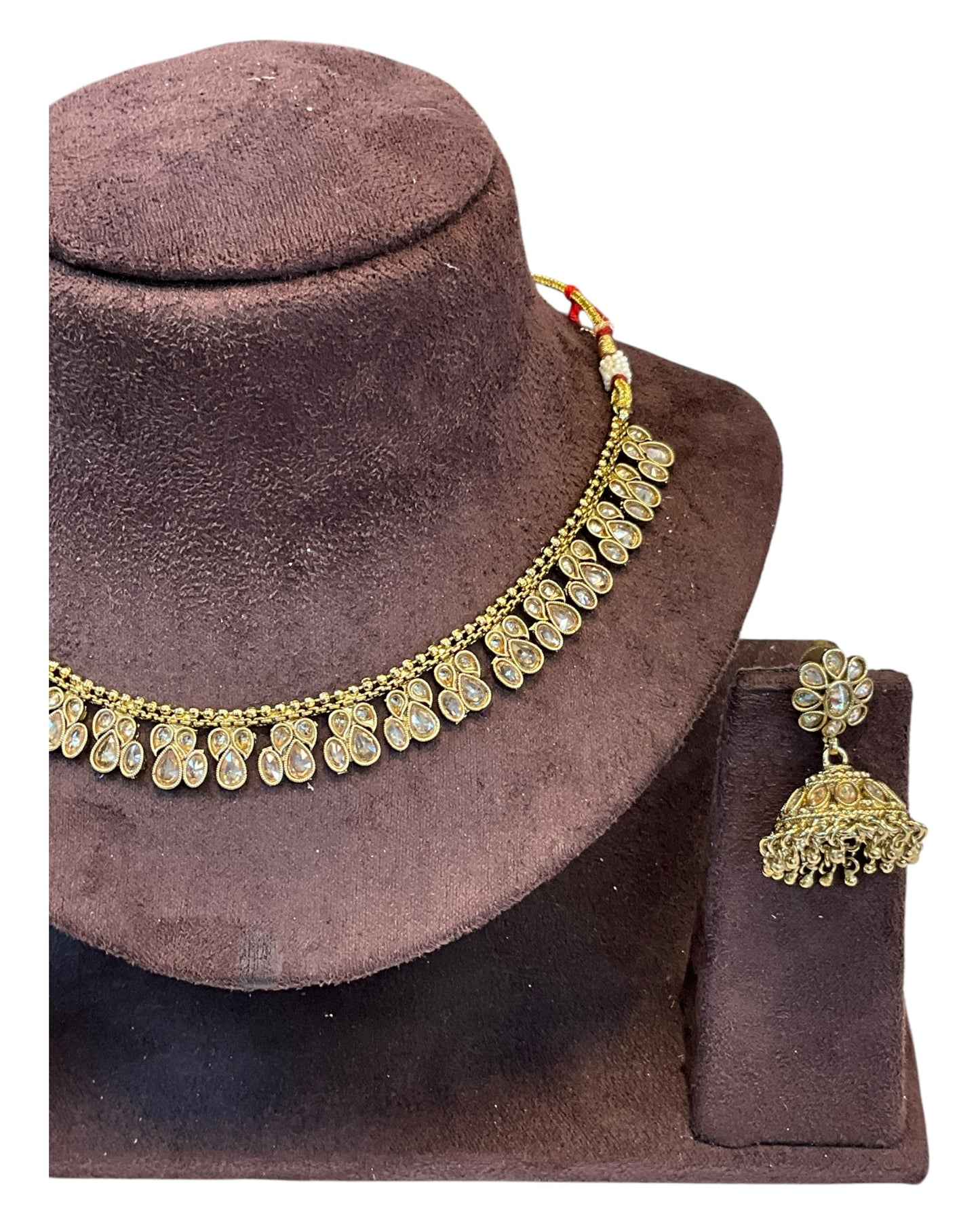 Gold / Neutral - Medium Size Antique Gold Finish Necklace Set - AE2508 H 0525