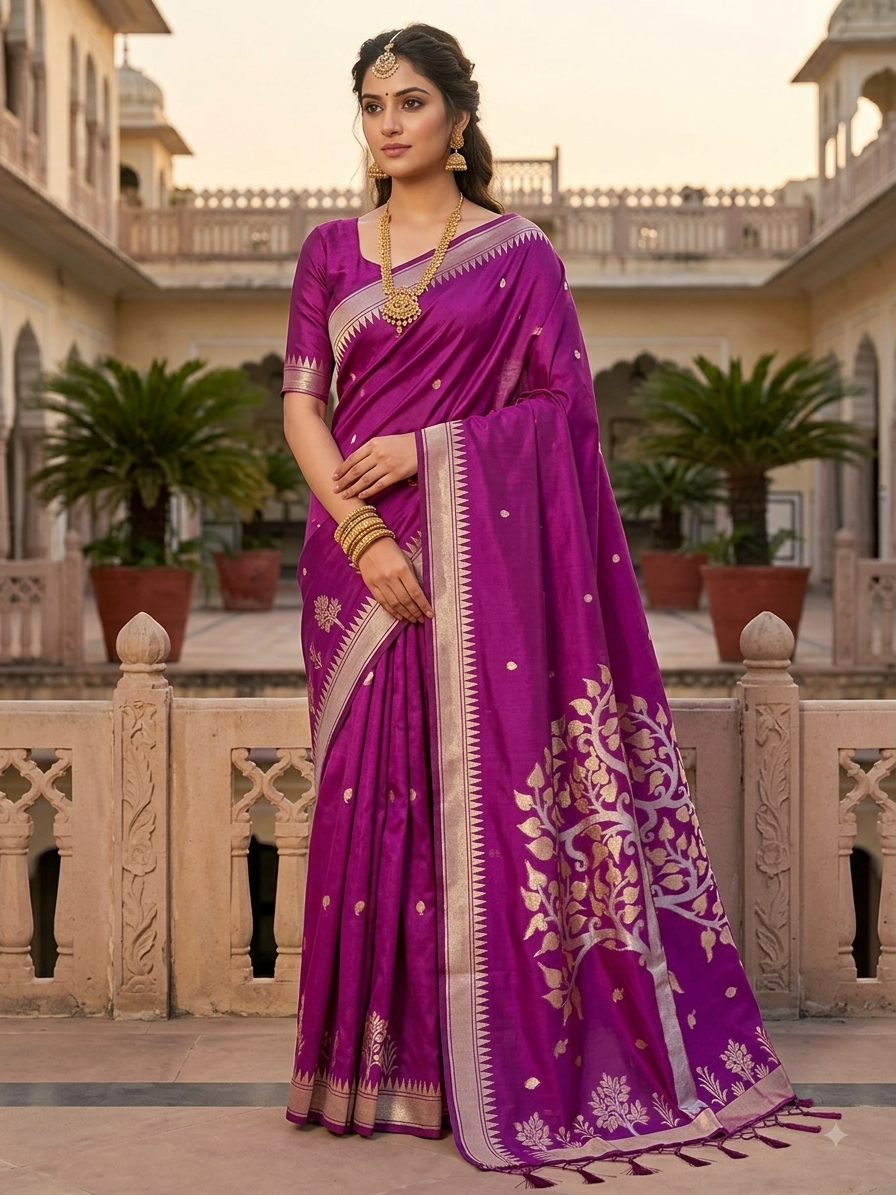 Purple - Handloom Saree with Blouse Piece - UK stock - 24hr Dispatch - RT-BT003 07KJ26