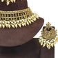 Gold / Neutral - Large Size Antique Gold Finish Necklace Set with Earrings - JE15  KY 0424