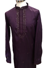 Purple -  Silky Self Emroidered Mens Indian Kurta set - Weddings / Walimas , Sangeet, Eid, Mehndi / Henna - YD2407 KR 0324